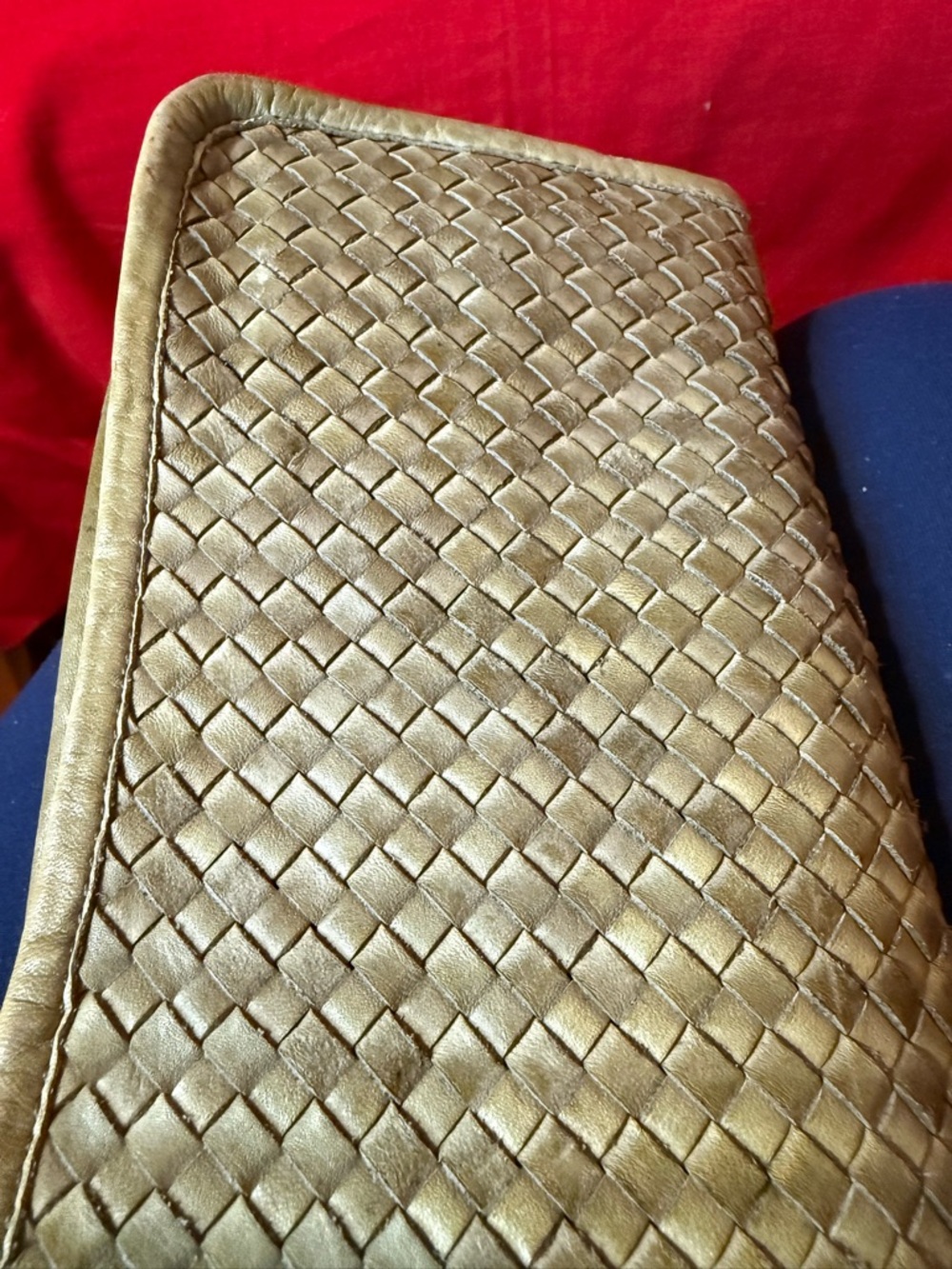 VERA PELLE Green leather Woven Clutch   Made in Italy   Veryversatile.